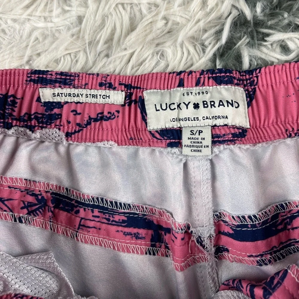 Lucky Brand Men's Pink Blue Swim Trunks Palm Trees Size Small